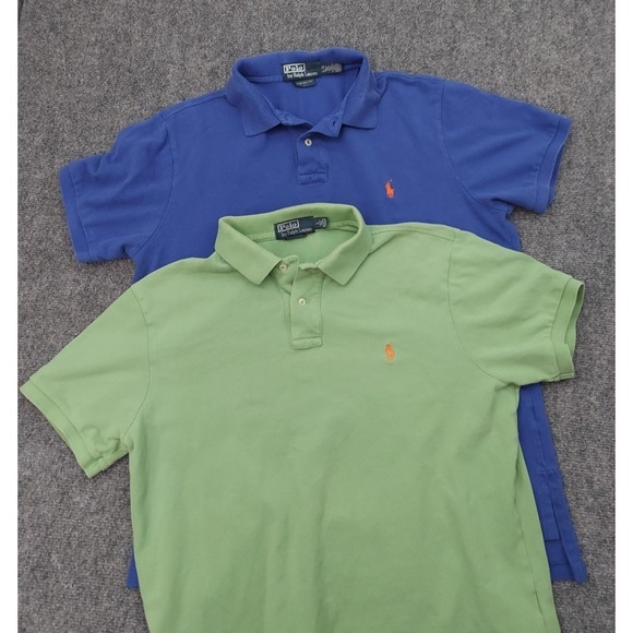 Vtg Polo Ralph Lauren Shirt Mens Large Green Blue Pique Pony golf Lot of 2 - Picture 2 of 16